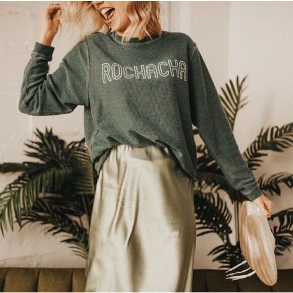 Rochacha Green Cord Pullover Sweatshirt Women’s Large - Picture 1 of 4